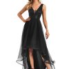 Women's V Neck Pleated Waist Short Sleeve Wedding Guest Dress Chiffon Bridesmaid Dresses 00793
