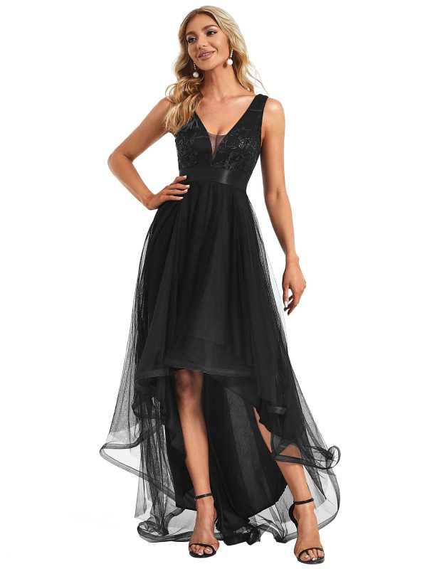 Women's V Neck Pleated Waist Short Sleeve Wedding Guest Dress Chiffon Bridesmaid Dresses 00793