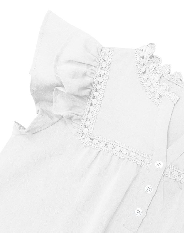 Women's V Neck Lace Crochet Shirts Button Down Short Sleeve Casual Blouse Tops