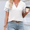 Summer Tops for Women 2025 Short Sleeve V Neck Dressy Lace Eyelet Blouses Shirts