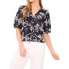 Women's Embrodiery Short Sleeve Open Tie Front Top