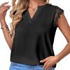 Women's Elegant Notch V Neck Lace Trim Cap Sleeve Blouse Shirt Sleeveless Top