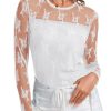 Womens Sexy Sheer Mesh Long Sleeve Tops Crew Neck Double Layered Tee Shirts Going Out Party Club Night Lace Blouse