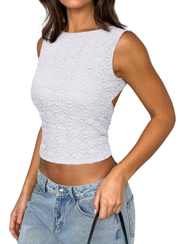 71kdYUOmXwL.jpg Women's Sexy Open Back High Neck Sleeveless Tank Top Y2k Lace Twist Backless Crop Tops