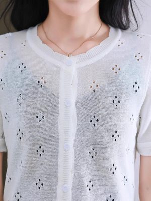 Women's Knitwear Hollow Out Cardigan Summer Short Sleeve Shawl Top Outerwear