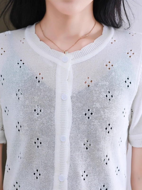 Women's Knitwear Hollow Out Cardigan Summer Short Sleeve Shawl Top Outerwear