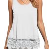 Women's Lace Hem Boat Neck Sleeveless Swing Trim Loose Tank Tops Blouse