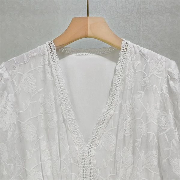 Women's 2025 Embroidered Lace Dress - Flute Hollow V-Neck