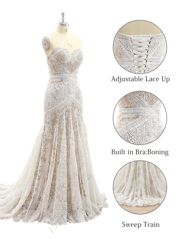 Women's Bohemian Wedding Dresses Sweetheart Mermaid Lace Bridal Gown