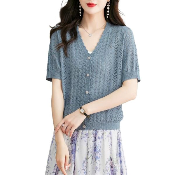Women's Knitwear Shawl Top Short Sleeve Summer Ice Silk Cardigan Casual Vacation Blouse