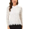 Women's Lace Top Long Sleeve Ruffle Neck Floral Blouse