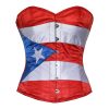 Women’s Red White And Blue Satin Puerto-Rico Flag Overbust Corset Top