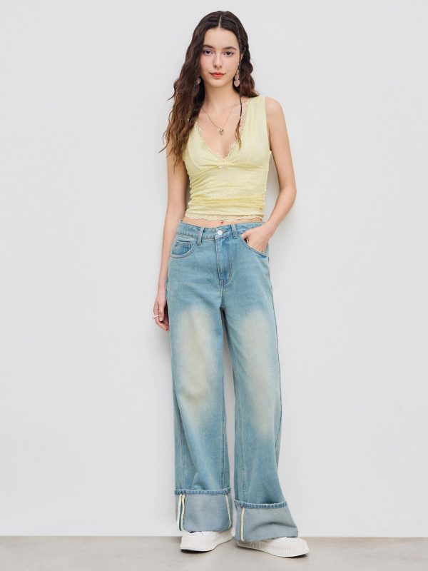 Lace Crop Tank Tops for Women Summer V Neck Sleeveless Going Out Tops Ruched Sexy Tee Trendy T Shirts Casual