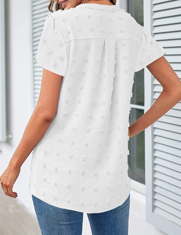 Blouses for Women Fashion 2023 Summer Loose Fit Flowy Shirts Dressy Casual Petal Short Sleeve Cute Swiss Dot Tops