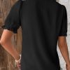 Women's Elegant Lace V Neck Short Sleeve Solid Tops Shirt Blouse
