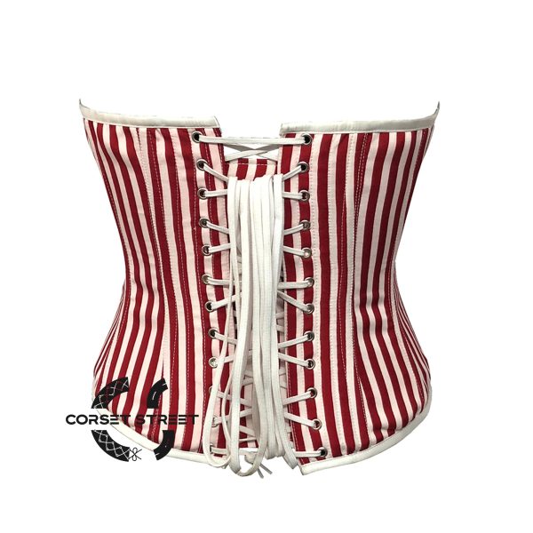 Women’s Red and White Striped Corset Satin Gothic Costume Overbust Bustier Top