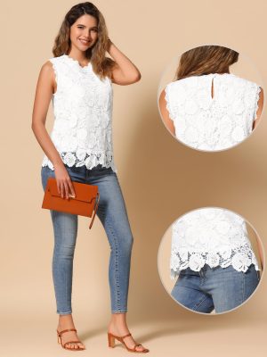 Sleeveless Lace Top for Women's Casual Flower Lace Tank Tops