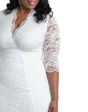 Women's Plus Size Amour Long Lace Wedding Gown, Bridal Dress with 3/4 Long Sleeves in Ivory Vintage-Inspired Lace