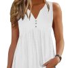 Women Tank Tops 2025 Spring Clothes Summer V Neck Pleated Shirts Button Down Dressy Casual Sleeveless Blouse