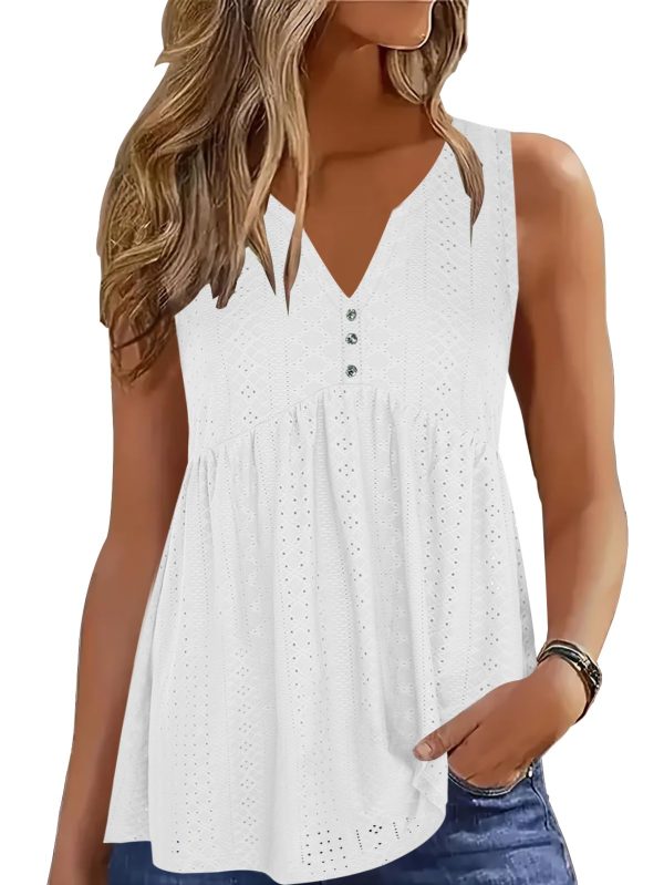 Women Tank Tops 2025 Spring Clothes Summer V Neck Pleated Shirts Button Down Dressy Casual Sleeveless Blouse