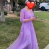 Women's Floral Lace Appliques 3/4 Sleeve Mother of The Bride Dresses Long V Neck Formal Dresses with Pockets YZTS028
