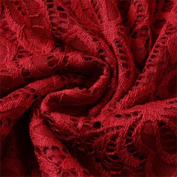Red Elegant Lace Office Ladies Pencil Dress Vintage Women's V-Neck 3/4 Long Sleeve Slim Tight Dress