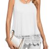 Women's Lace Hem Boat Neck Sleeveless Swing Trim Loose Tank Tops Blouse