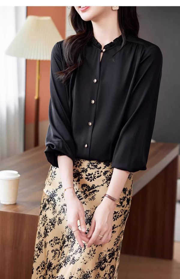 Ladies' Summer Long-Sleeved Chiffon Top Elegant for Travel Office Flowing Work Blouse for Women