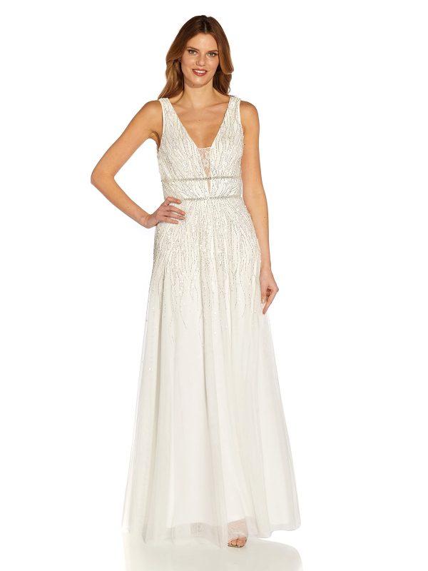 Women's Beaded Mesh Chiffon Gown