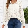 Women's Lace Long Sleeve Tops Dressy Casual Blouse Button Down Sheer Elegant Summer Shirts