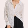 Lace-Tops for Women: Sheer Lace Long Sleeve Top, Elegant Dressy Blouse, Sheer Tops for Women