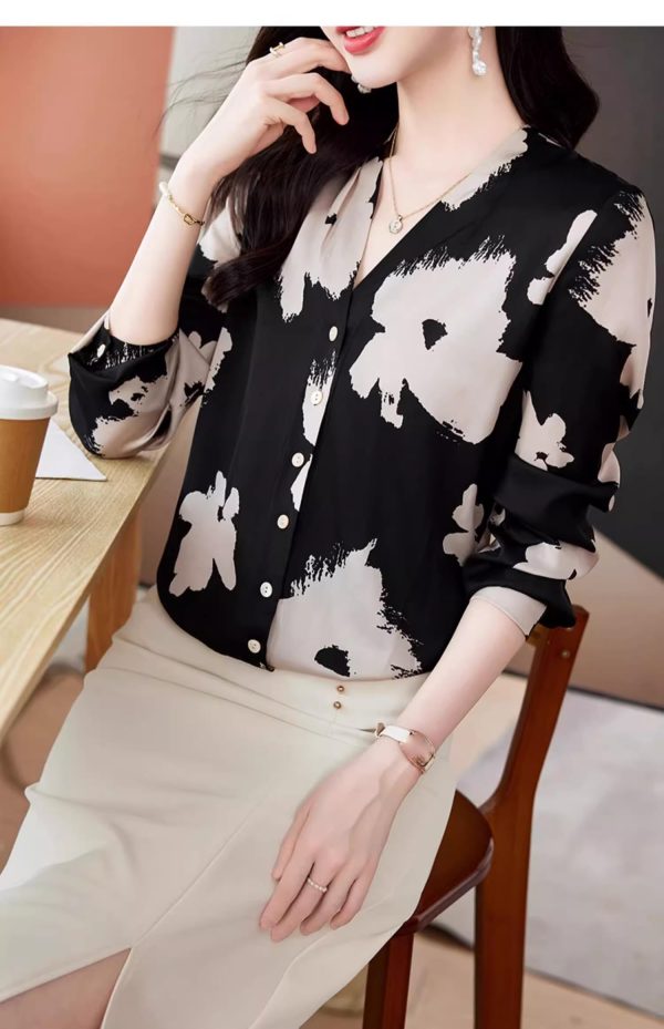 71vFMEItFTL.jpg Ladies' Summer Chiffon Top Long-Sleeved for Daily and Travel Loose Soft Printed Top Blouse for Women