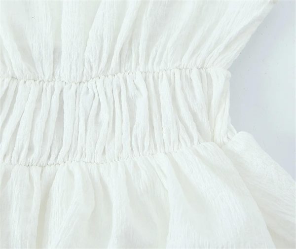Women Bow‑Trim Deep V‑Neck Vest, Textured Elastic Waist Top