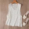 Women’s 100 Percent Mulberry Silk Embroidery Sleeveless Hollow White Vest