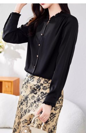 Ladies' Summer Long-Sleeved Chiffon Top Elegant for Travel Office Flowing Work Blouse for Women