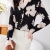 Ladies' Summer Chiffon Top Long-Sleeved for Daily and Travel Loose Soft Printed Top Blouse for Women