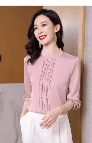 Ladies' Summer Lightweight Chiffon Shirt Long-Sleeved Business Casual Blouse for Women