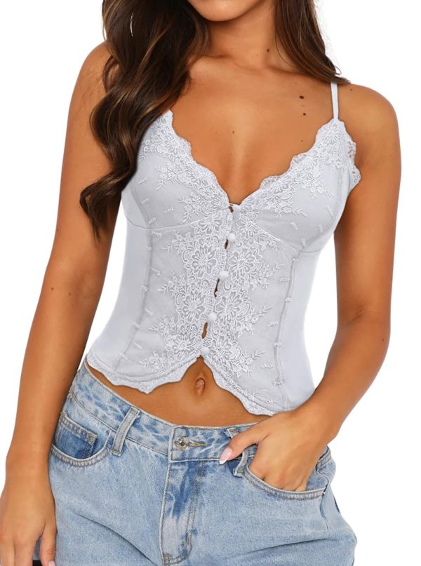 Women's Sexy Lace V Neck Button Down Going Out Boho Tops Trendy 2025