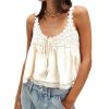 Women Lace Trim Tank Tops Y2k Tie Front Semi Sheer Crop Vest Cute Sleeveless Babydoll Cami Shirt