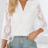 Lace Tops for Women 3/4 Sleeve Dressy Casual Blouses 2025 Boho Floral Top Office Work Shirts