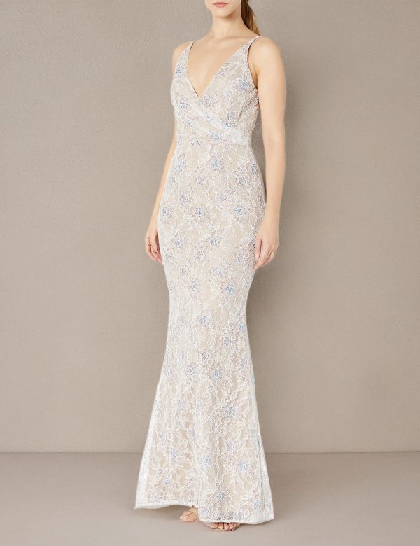 Women's Helen Sleeveless Surplice Wrap Top Lace Gown