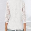 Lace Tops for Women 3/4 Sleeve Dressy Casual Blouses 2025 Boho Floral Top Office Work Shirts
