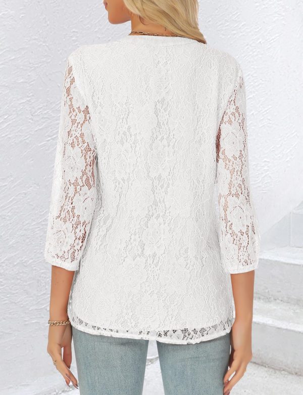Lace Tops for Women 3/4 Sleeve Dressy Casual Blouses 2025 Boho Floral Top Office Work Shirts