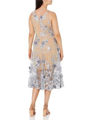 Women's Audrey Spaghetti Strap Midi A-line 3D Floral Dress