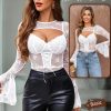 Women Lace Bodysuit with Crop Top Sexy Going Out Bodysuit Floral Lace Lingerie Set Sexy Rave Outfits