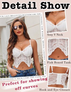 Lace Bralettes for Women Y2k Camisole Lingerie Adjustable Strap Crop Top