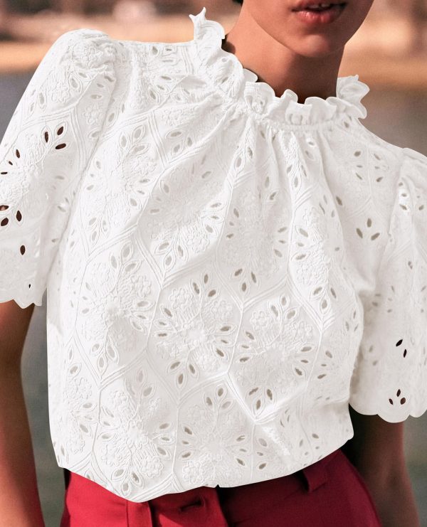 8165YbUJe2L.jpg Summer Tops for Women 2025 Trendy Short Sleeve Eyelet Embroidered Dressy Casual Blouse Shirts