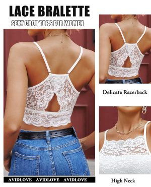Lace Bralette for Women High Neck Camisoles Racerback Double-Layered Crop Top