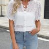 Lace Tops for Women Dressy Casual V Neck Short Sleeve Button Down Shirts Bussiness Work Office Summer Blouses