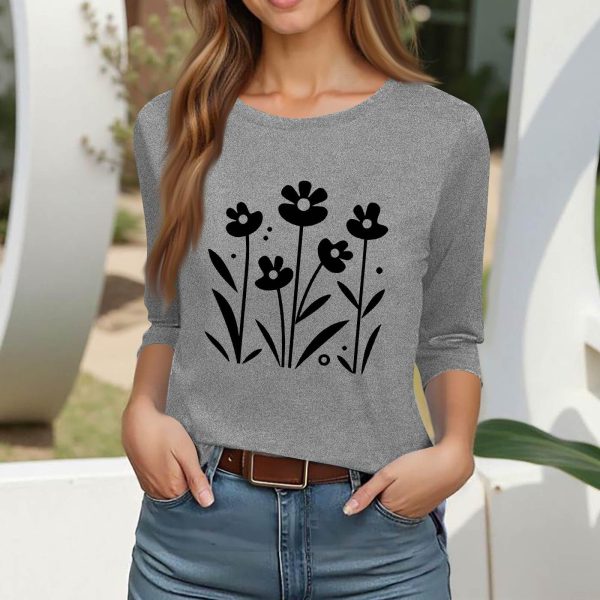 3/4 Sleeve Tops for Women Summer Round Neck Tops Trendy Graphic Tees Casual Loose Fit Ladies Blouse Vacation Clothes